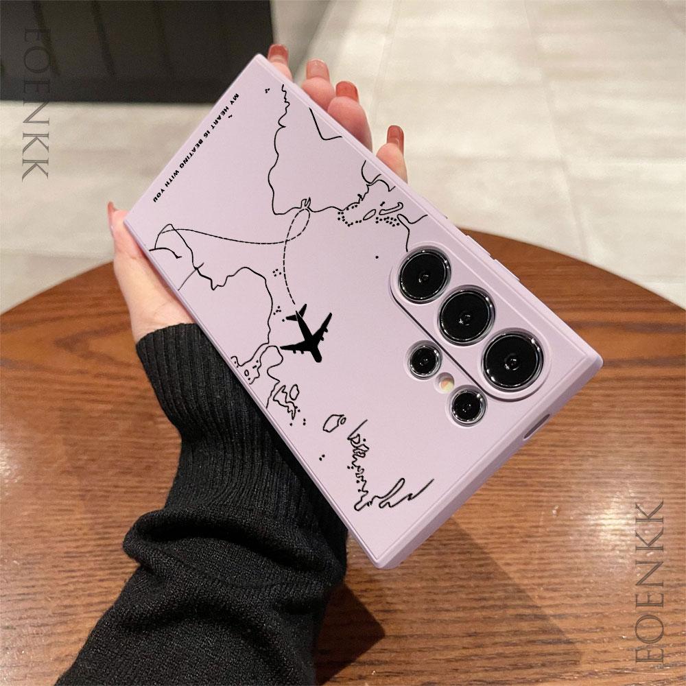 Silica Gel Phone Case For Samsung Galaxy S25 S24 Ultra S23 S22 S21 S20 Ultra FE Plus Note 10 20 Lite Airplane Route Desian Cover