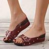 Fashion Women Metal Buckle Women's Wedge Slippers 2025 Vintage Rivet Platform Sandals Woman Pu Leather Plus Size Summer Shoes 43