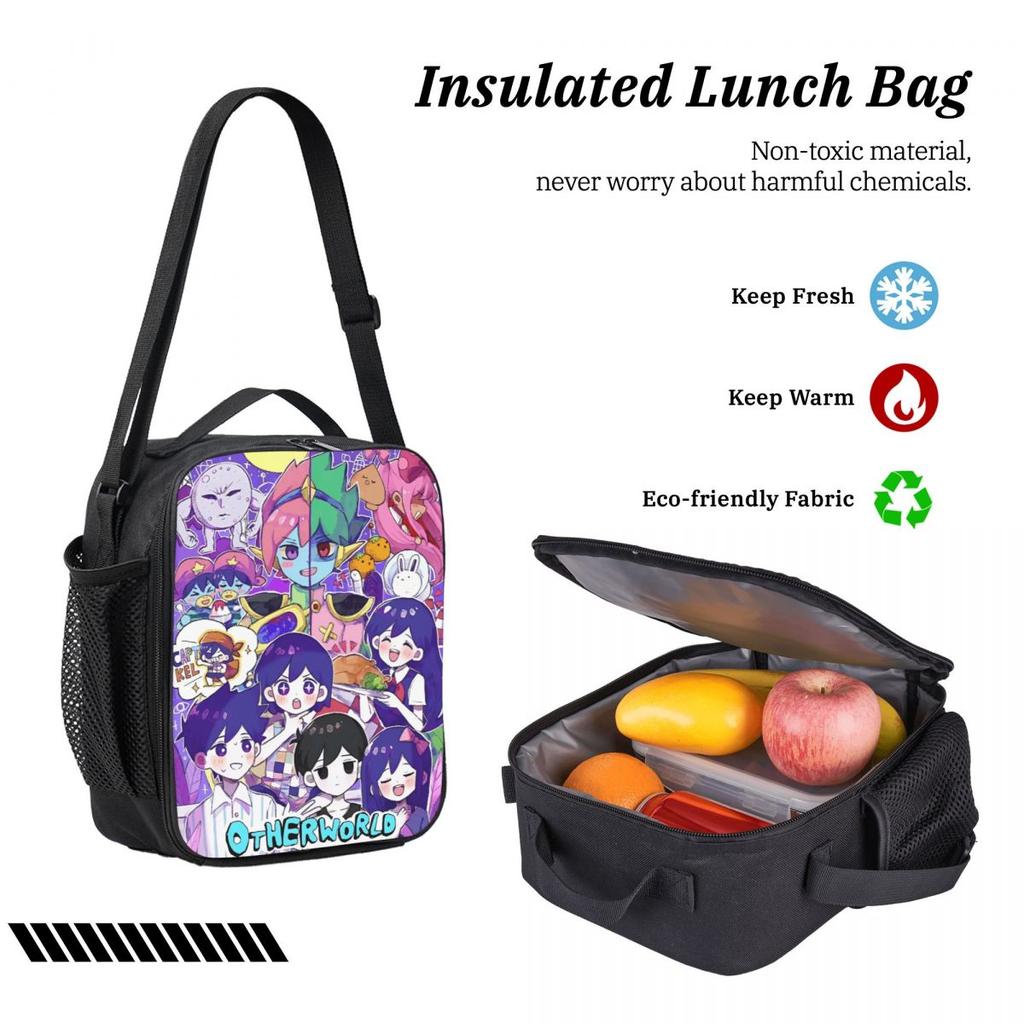 3 Stück Omori Lustige Videospiele Rucksack Set für Kinder Federmäppchen Schultaschen Sets mit Brotdose Für Schulkinder Tagesrucksack
