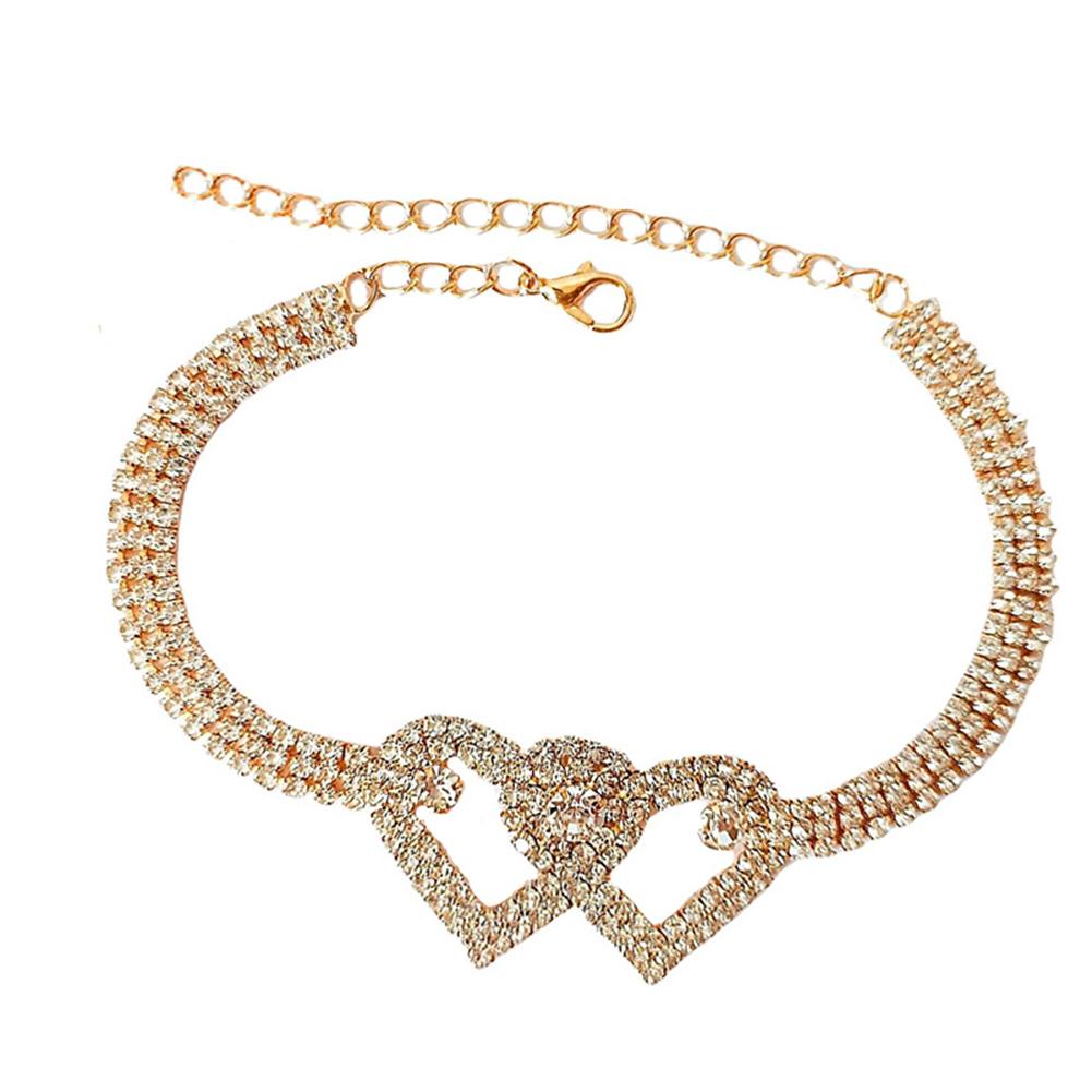 Women Luxury Double Heart Rhinestone Anklets Bracelet Fashion Beach Barefoot Foot Chain Jewelry Gifts For Girls