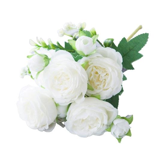 Realistic 5-Head Artificial Peony Flower with 4 Buds Lifelike Faux Silk Flower Bouquet for Vase Wedding Bouquets DIY Crafts Valentine's Day Home