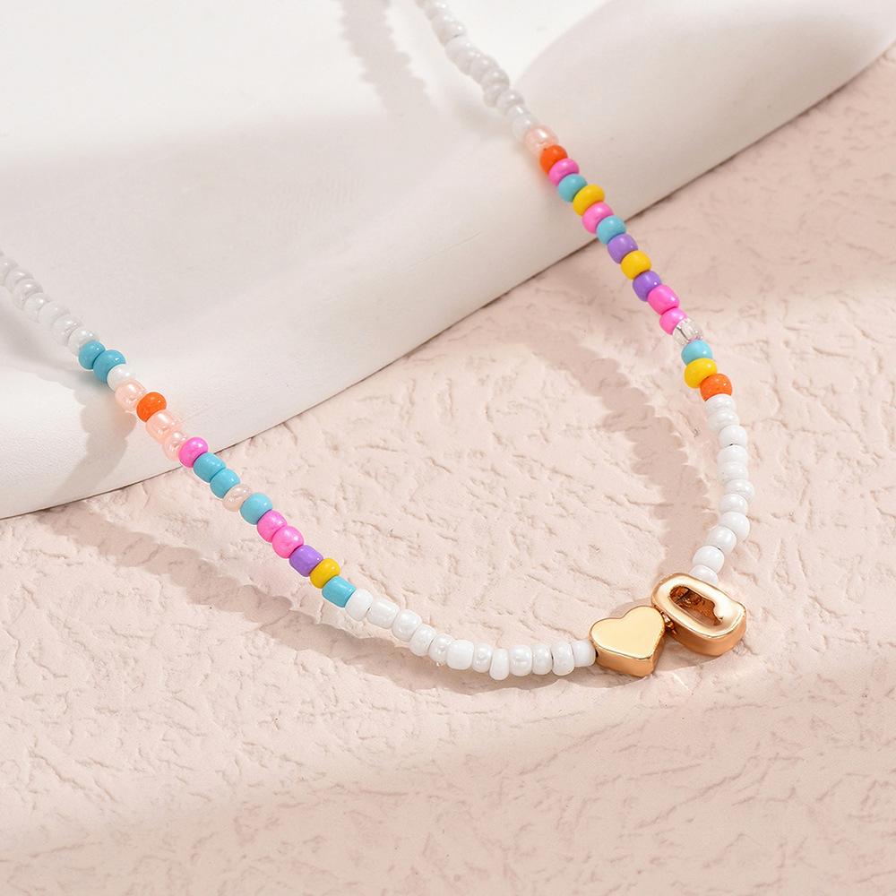 European and American Colored Rice Beads 26 Letter Beaded Necklace Creative Niche Neck Chain Collarbone Chain