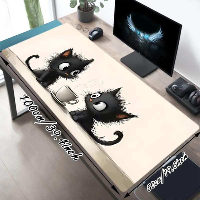 1 Pezzo Tappetino Mouse Gatto Caffè Grande Durevole Adatto per Scrivanie d'Ufficio, Computer da Gioco. Base Antiscivolo P91