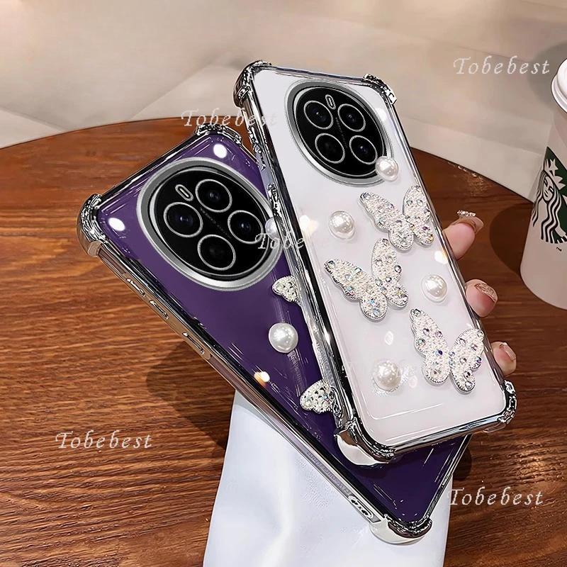 3D Perlen Schmetterling Stoßfest Verchromt Silikonhülle für Huawei Honor Magic 7 Lite 6 5 4 3 Pro Klar Transparent Rückseite