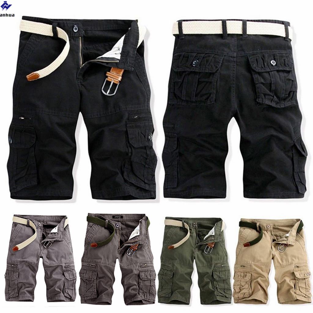 Sports Pants Gym Cargo Beach Shorts Mens Casual Pure Color Outdoors Pocket Beach Work Trouser Cargo Shorts Pant