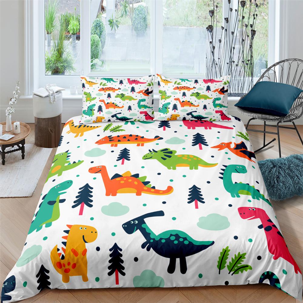 Cute Cartoon Dinosaur Print Polyester Bedding Sets Child Kids Covers Boys Bed Linen Set For Teens King Size Bedding Set