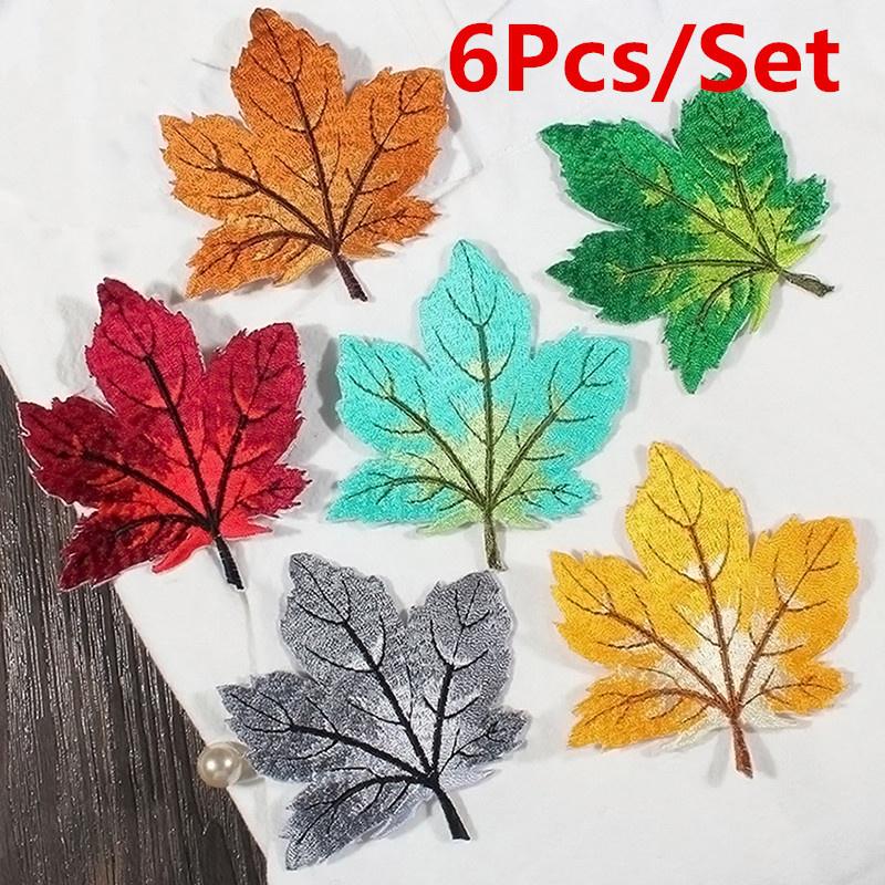 6Pcs/Set Maple Leaf Fall Autumn Embroidery Iron On Applique Patch Best Discount