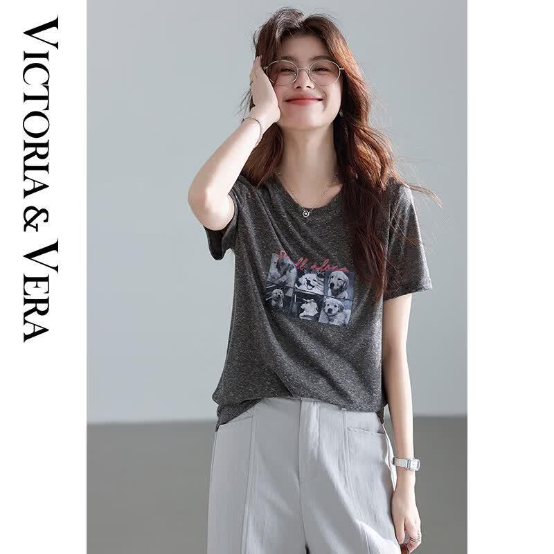VICTORIA&VERA Puppy Print Linen Blend T-Shirt S