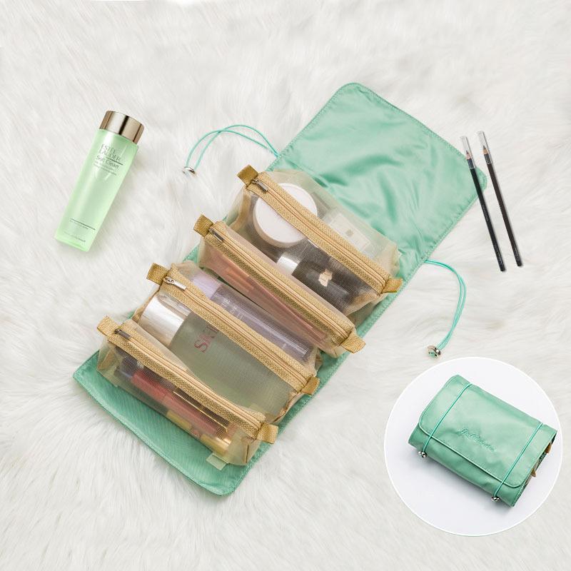 4 In 1 Cosmetic Bag For Women Zipper Mesh Separable Cosmetics Pouch Ladies Foldable Nylon Bag Rope Makeup Bag Kosmetyczka