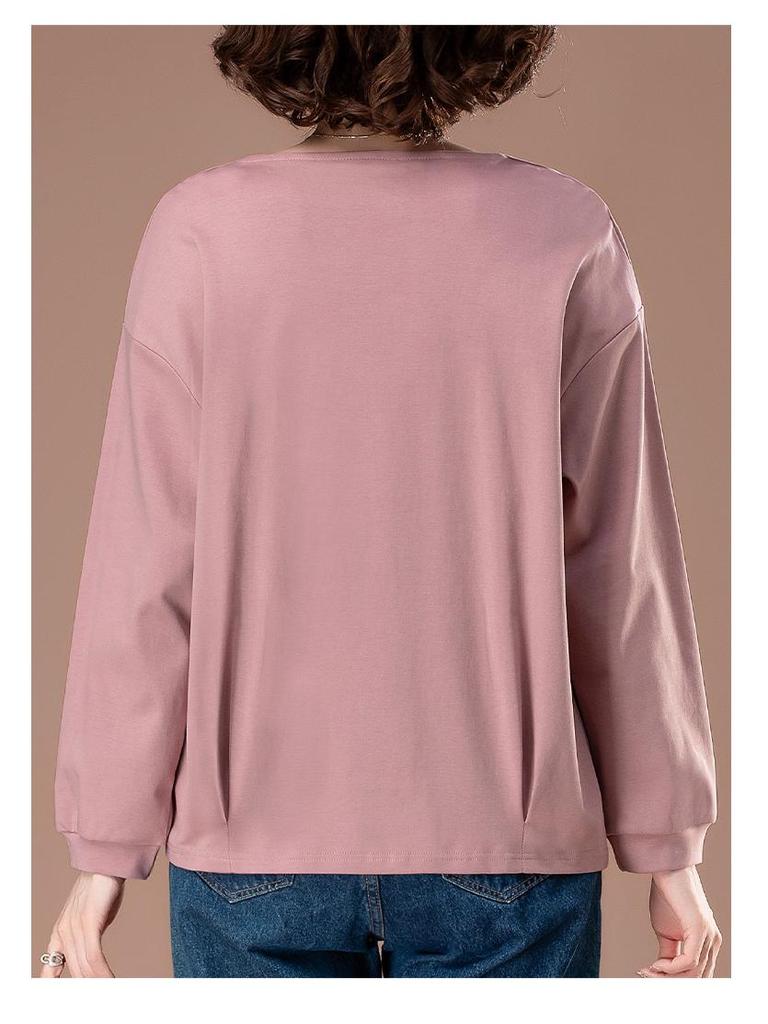 Midlife Mom's Plus Size Long-Sleeve Cotton Shirt - Loose Fit, Slimming, Versatile for Spring/Autumn