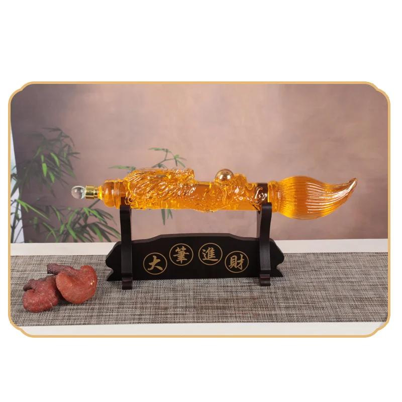 

Calligraphy Brush Shape Soaking Wine Bottle Thickened Glass Fortune Bottle for Office Desk Living Room Decor Ornament
