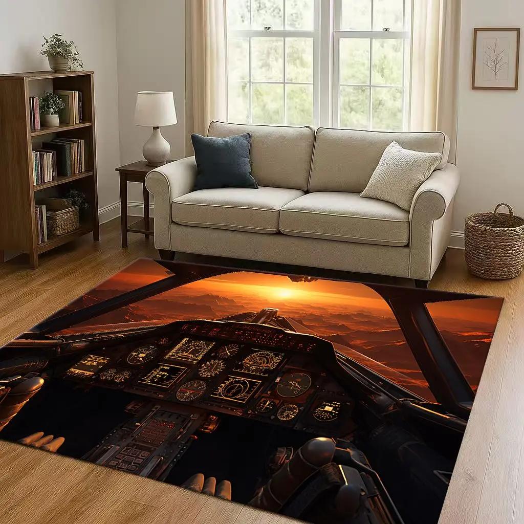 HD Spacecraft Aircraft Cockpit Dashboard Living Room Non Slip Area Rug Carpet for Bedroom Kids Playroom Sofa,Home Decor Doormat