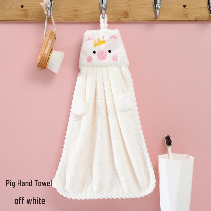 Big Goose Cute Coral Fleece Hanging Hand Towel for Kitchen & Bathroom