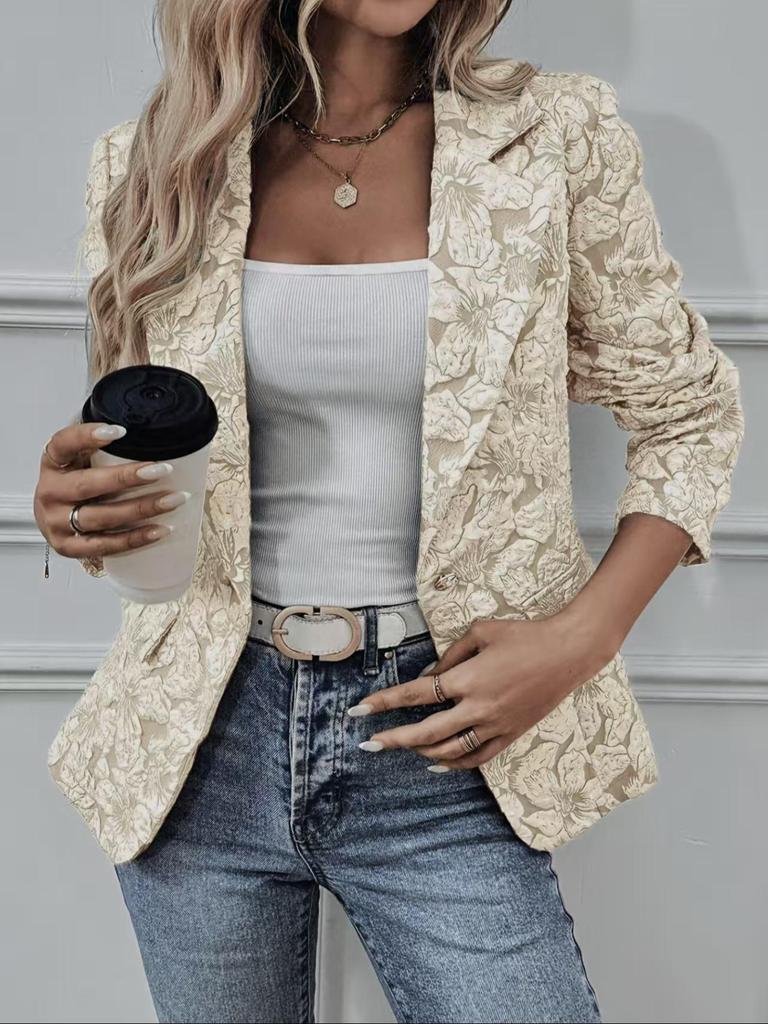 Casual Women's Spring/Autumn Retro Lily Jacquard Slim Fit Short Jacket