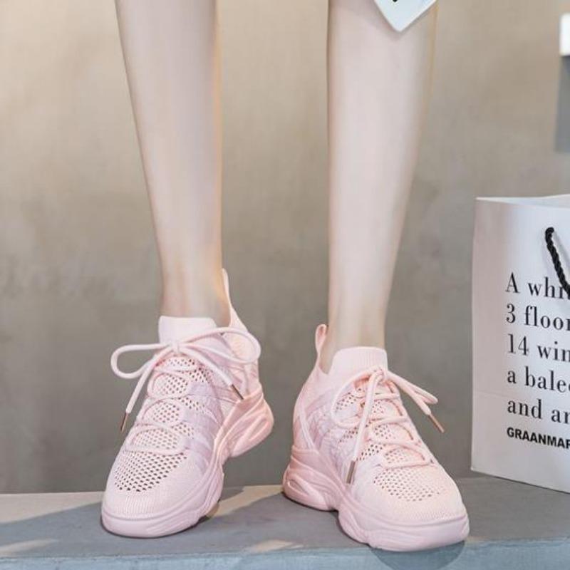 Fashion 6cm Air Mesh Sock Knitted Platform Wedge Flats Spring Hollow Chunky Sneaker Breathable Comfy Women Sandals Slides Summer Shoes