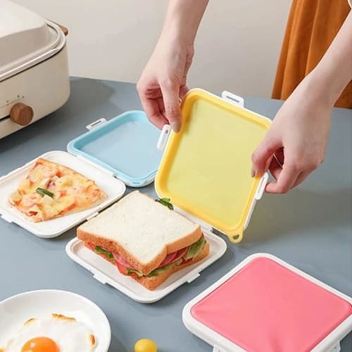 TAMOSH Portable Silicone Microwave Sandwich Storage Box Lunch Box Reusable Toast Container Case Blue