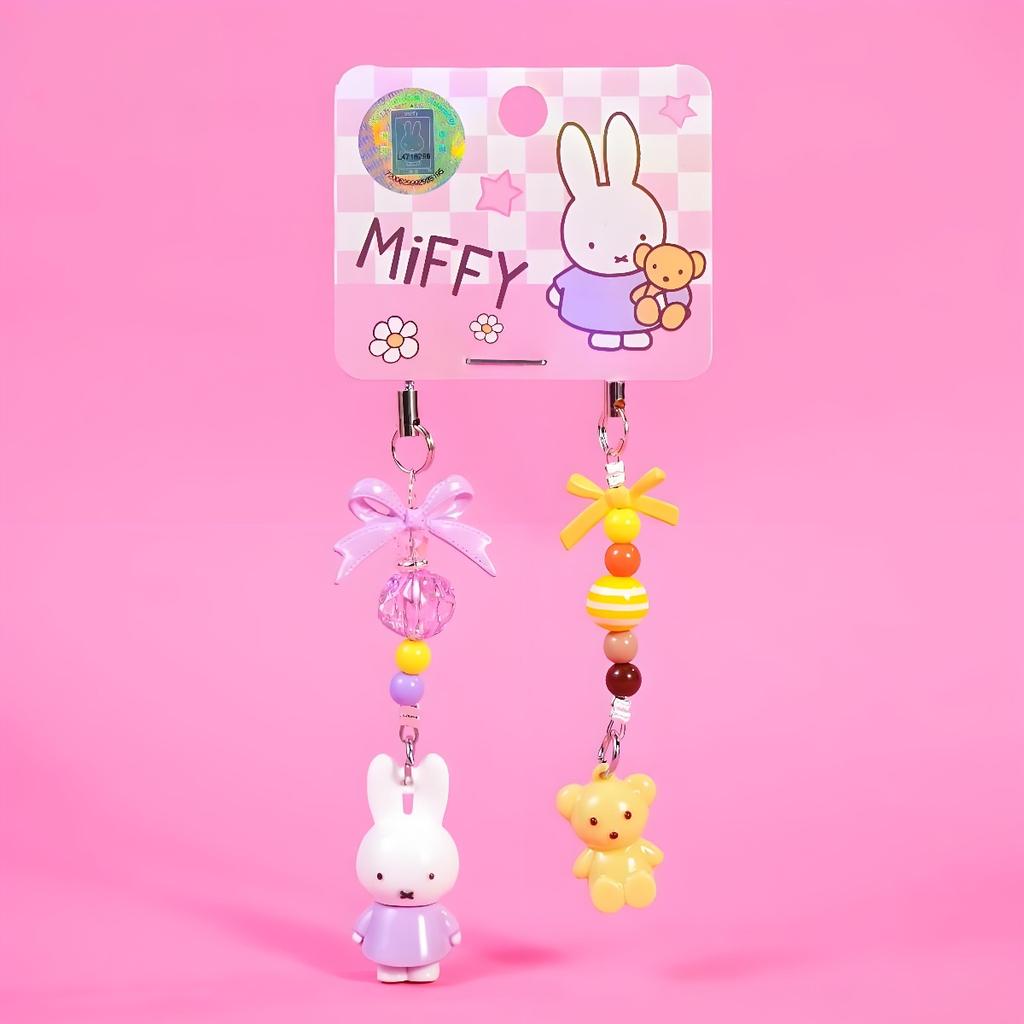 Kawaii Miffy Rabbit Keychain Cute Cartoon Miffy Rabbit Diy Keychain Creative Mobile Phone Chain Girl Bag Gift