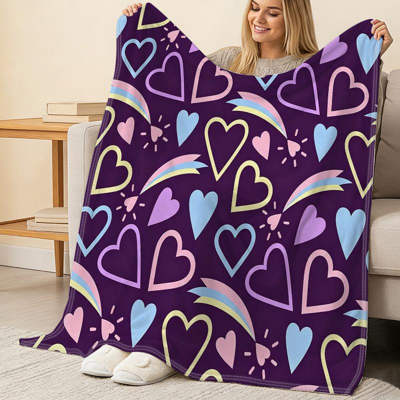 Soft Heart Flannel Blanket Lightweight, Plush & Vibrant Throw Cozy for Indoor Warmth, Window Seat Decor, Valentine’s Home Gift