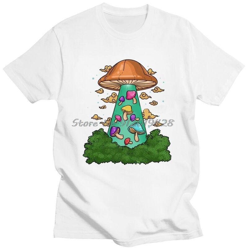 Fashion Ufo Shrooms T Shirt Men Short Sleeved Magic Mushroom Psilocybin Tshirts Casual Tee Preshrunk Cotton Tshirt andise S