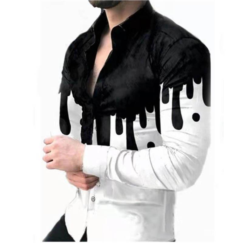 2025 European & American Men's Casual Plus Size Printed Long-Sleeve Shirt