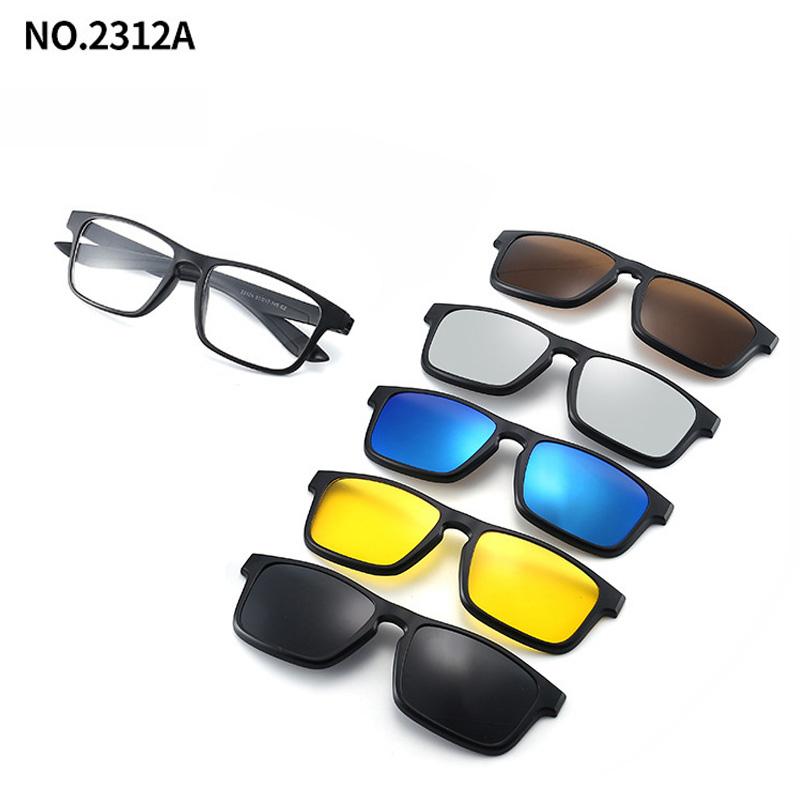 5 Lenes Magnet Clip Sunglasses Square Men Polarized Gray  Frame Custom Prescription Women Myopia Glasses