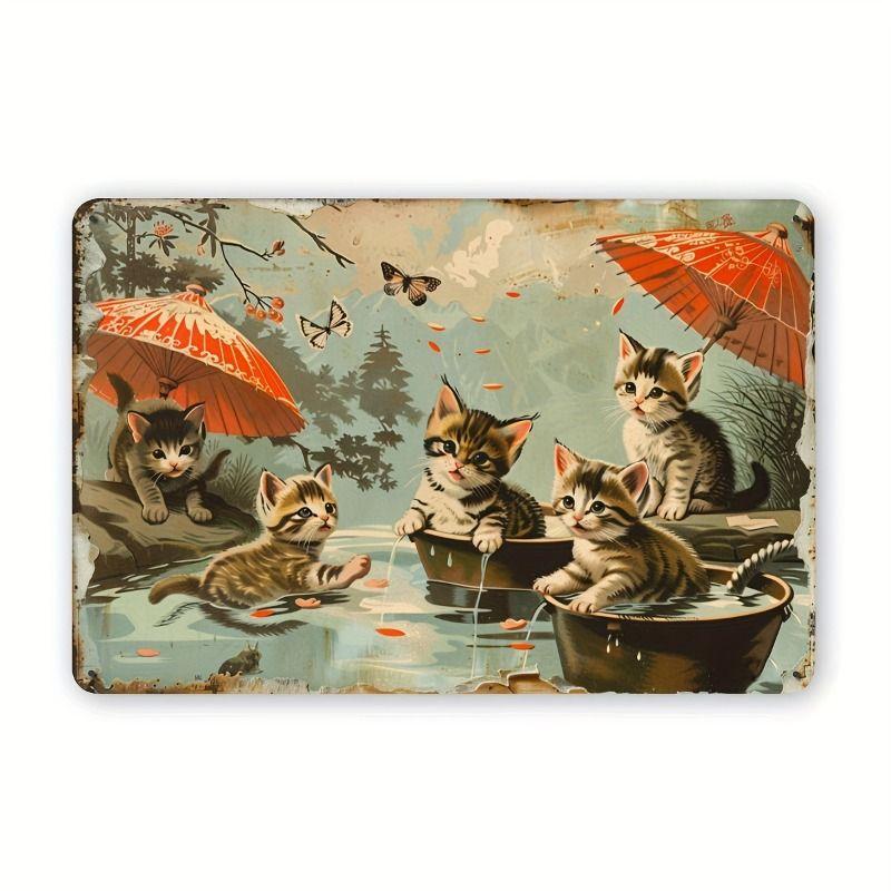 Vintage Style Metal Tin Sign Cute Cats Dogs for Cafe Interior