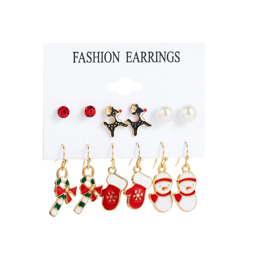 Fashion Cartoon Christmas Earring Set Female Snowflake Tree Snowman Bell Earring Fashion Christmas Ball Earring Jewelry Gifts