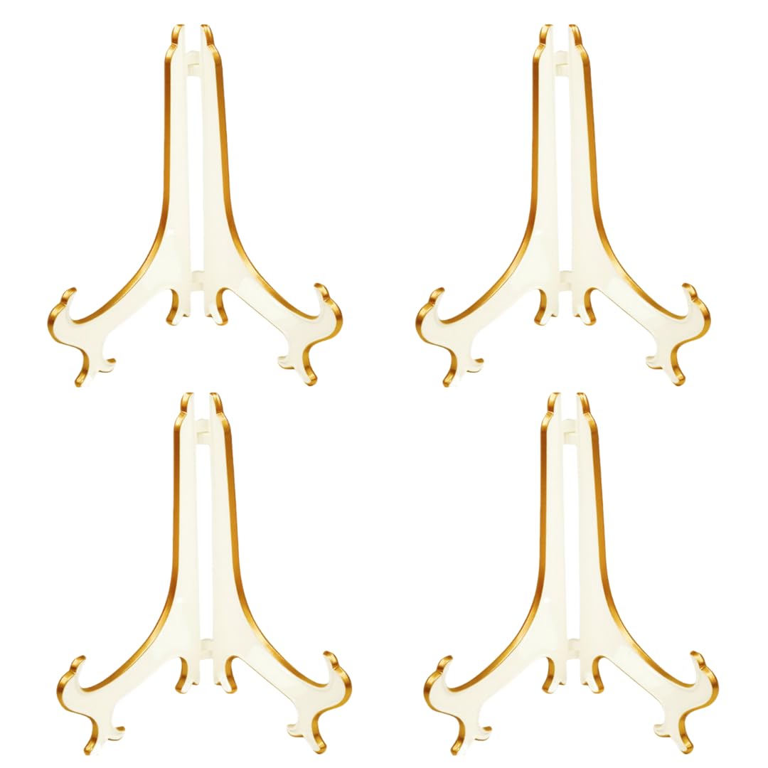 

Uccellino Antique Plate Stands, Photo Stands, White and Gold Plate Stands for Display (Set of 4)