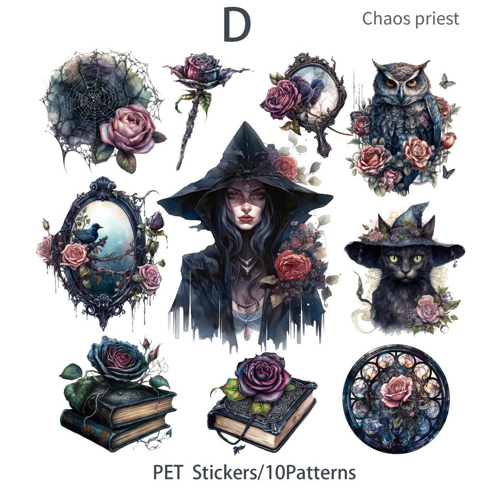 20pcs/pack Dark Witch PET Stickers Collage Vintage Scrapbooking Materials Decor Junk Journal DIY Sticker Stationery