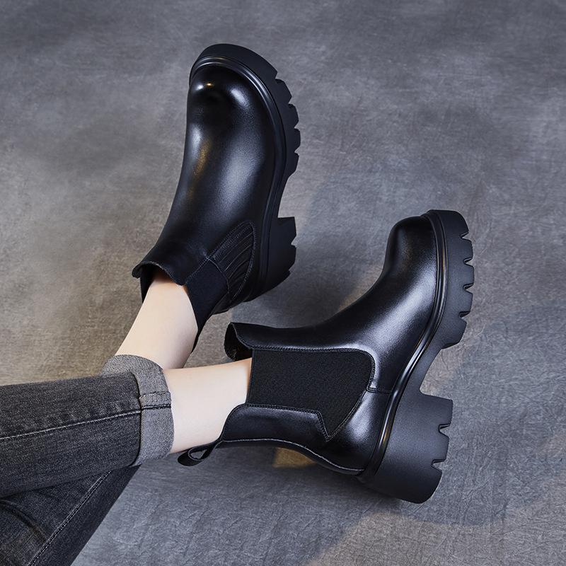 Autumn and winter new retro Martin boots women's British leather platform small Chelsea short boots