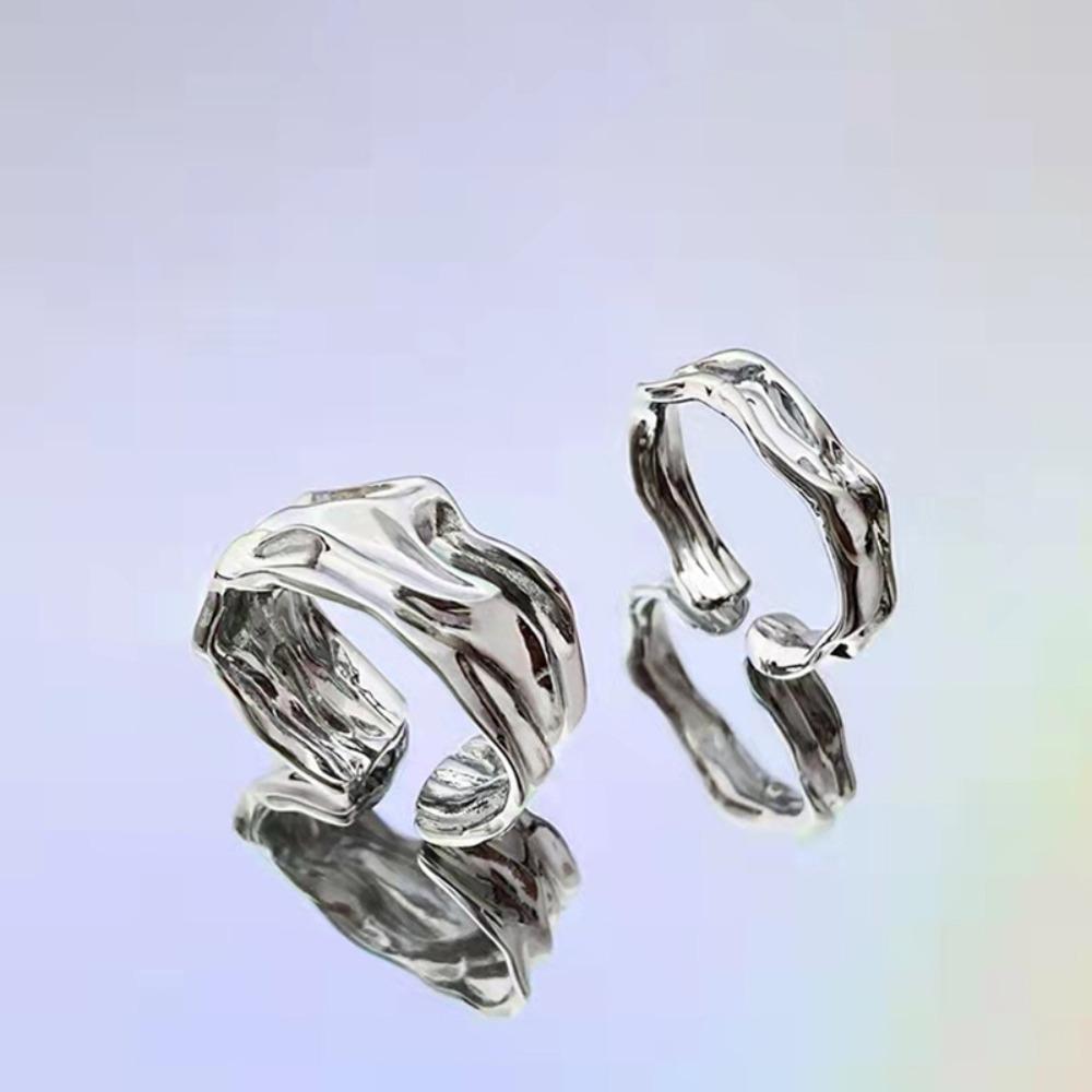 Fashion Personality Sliver Color Liquid Metal Irregularly Textured Index Finger Opening Rings for Women Men Jewelry Accessories
