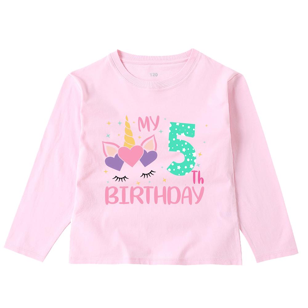 Kinder-Frühlings-Herbst-Geburtstagszahlen von 1–8 Jahren, bedrucktes, langärmliges Hemd, bedrucktes Top-Geschenk-T-Shirt für Mädchen