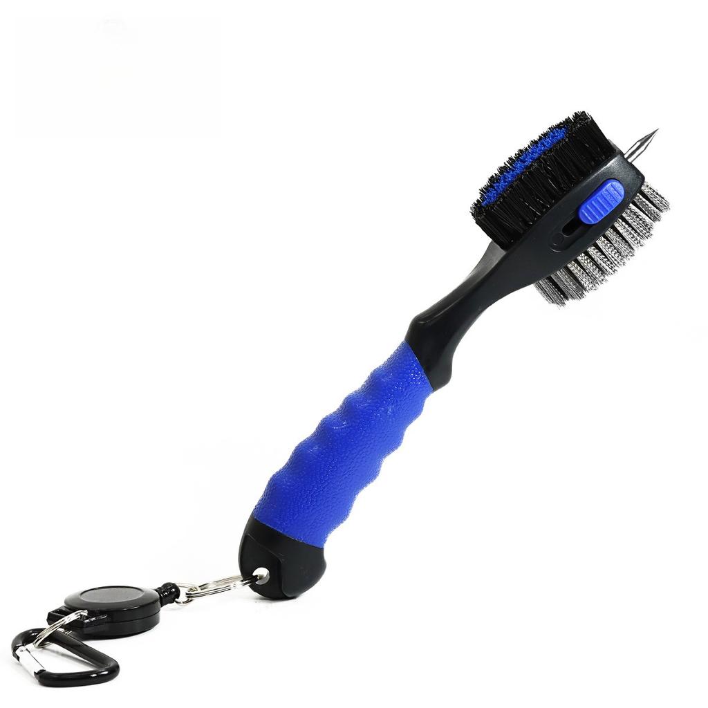 Golf Club Brushes and Groove Cleaner 2 ft Retractable Zipline Carabiner Golf Brush Head with Retractable Spike Comfortable Grip Golf Club Cleaner