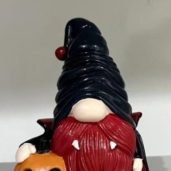 Halloween Gnome Statue Spooky Holding Pumpkin Wizard Zombie Dwarf Figurine Resin Sculpture Home Office Desktop Decoration Ornament