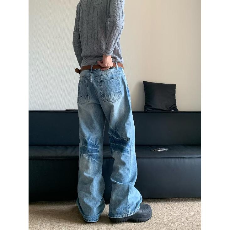 Autumn And Winter New American High Street Washed Light Colored Jeans For Men And Women Straight Leg Slightly Flared Loose Wide Leg Pants