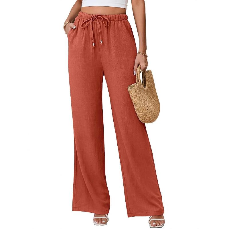 2026 New Bohemian Style High-Waisted Solid Color Wide-Leg Pants for Summer Beach Vacation Casual Wear