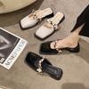 Fashion French Style Thick Heeled Half Slippers for Women's 2025 Summer New Square Head Muler Shoes Fashion Slip On Comfortable Sandals