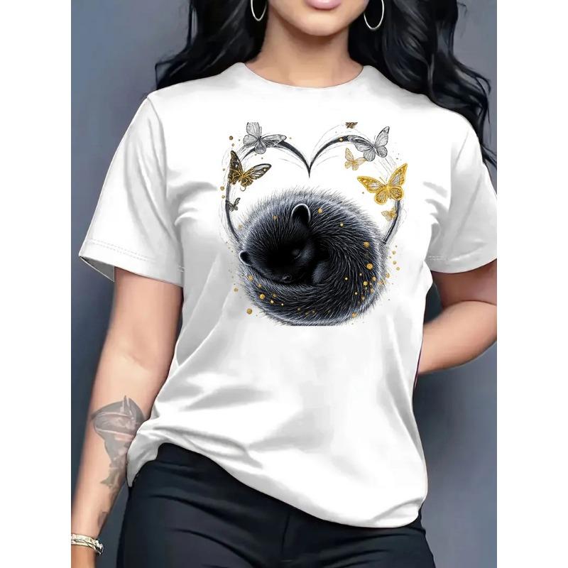 2026 New Summer Women's Printed Round Neck Fashionable Casual Versatile Short-Sleeve T-Shirt Top Y2k Top
