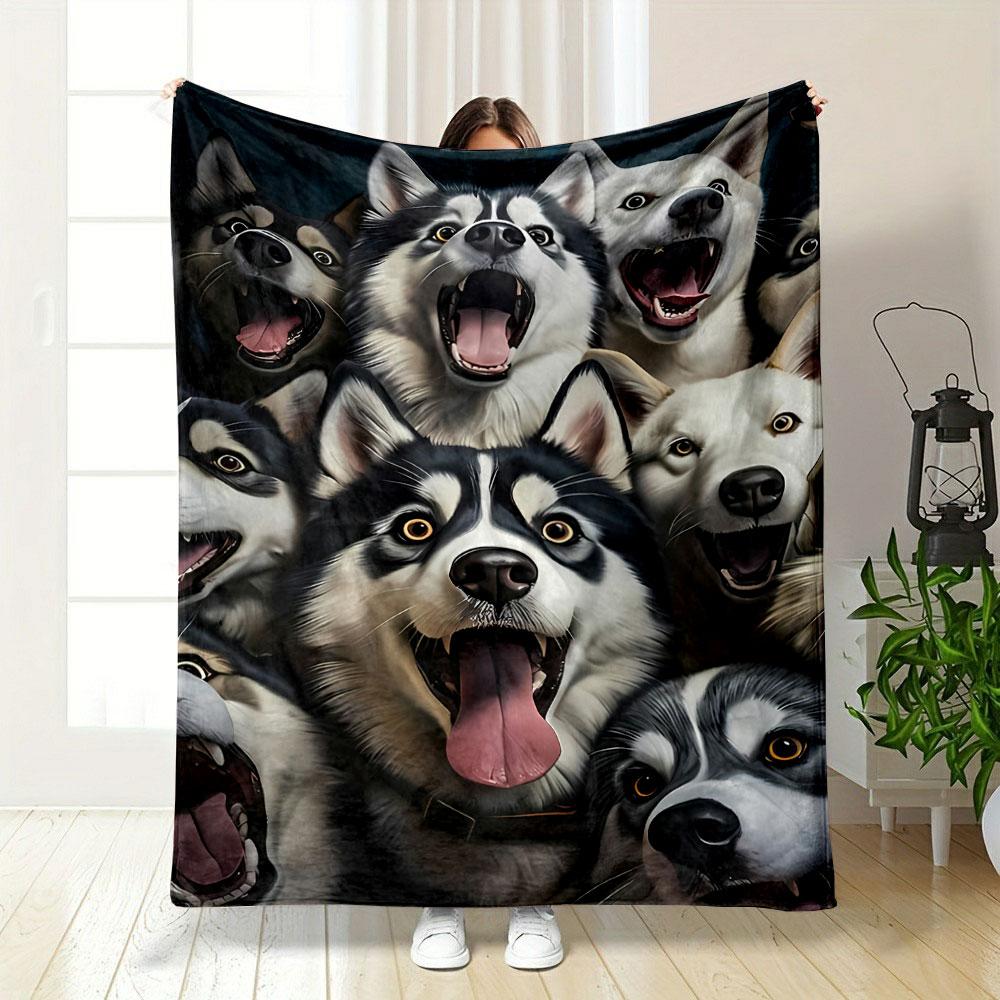 Husky Dog Print Blanket Bedroom Blanket for Livingroom Couch Lunch Break Soft Throw for Friend's Festival Gift
