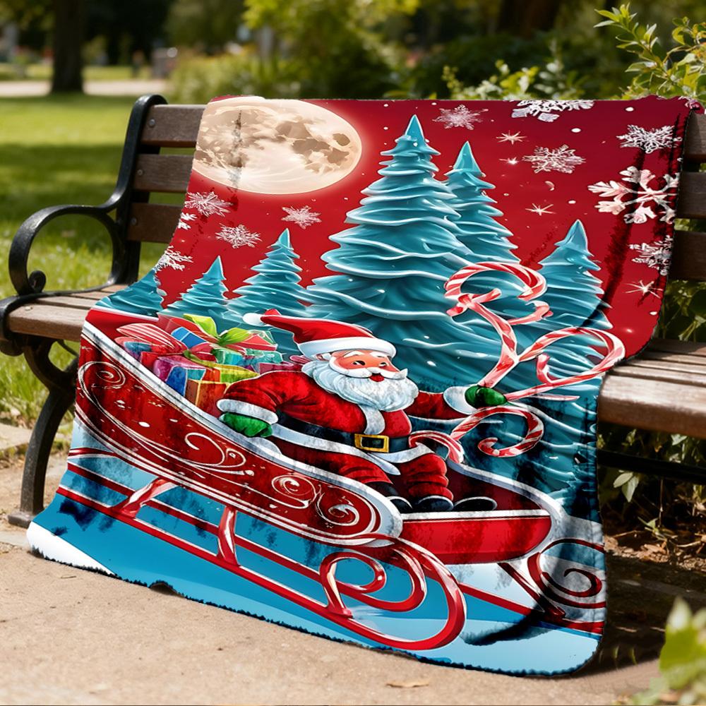 1ks Vánoční Santa Claus Venkovní flanelová deka Měkká celoroční polyesterová přehoz , Perfektní pro pikniky a cestování , Piknikové příslušenství