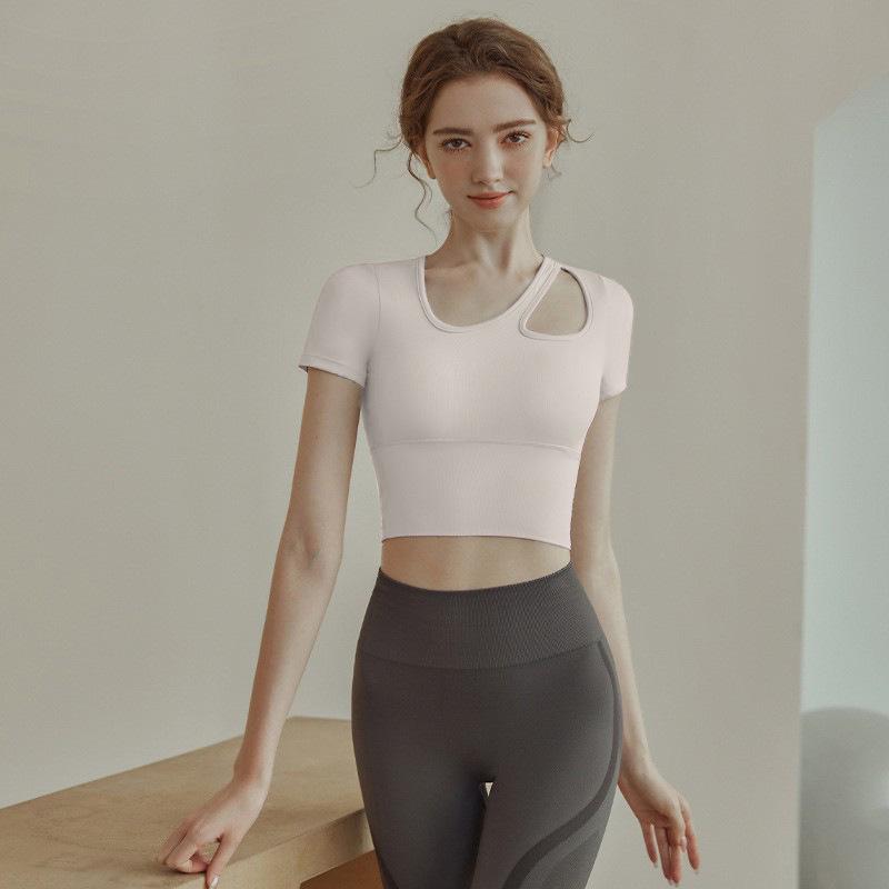 

Женский ударопрочный быстросохнущий топ для йоги с накладками на грудь - Высококачественная одежда для фитнеса с короткими рукавами Small