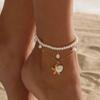 SHIXIN 3Pcs/Set Vintage Gold Color Starfish Conch Pendant Anklet Chain for Women Summer Imitation Pearl Foot Chain Beach Jewelry