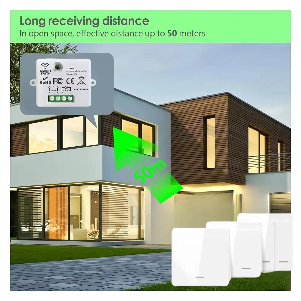 Interrupteur d'éclairage intelligent sans fil 433Mhz RF 86 Interrupteur mural 1/2/3 Gang Interruptor Interrupteur d'éclairage intelligent Mini récepteur relais pour maison Lumière LED Lampe Ventilateur