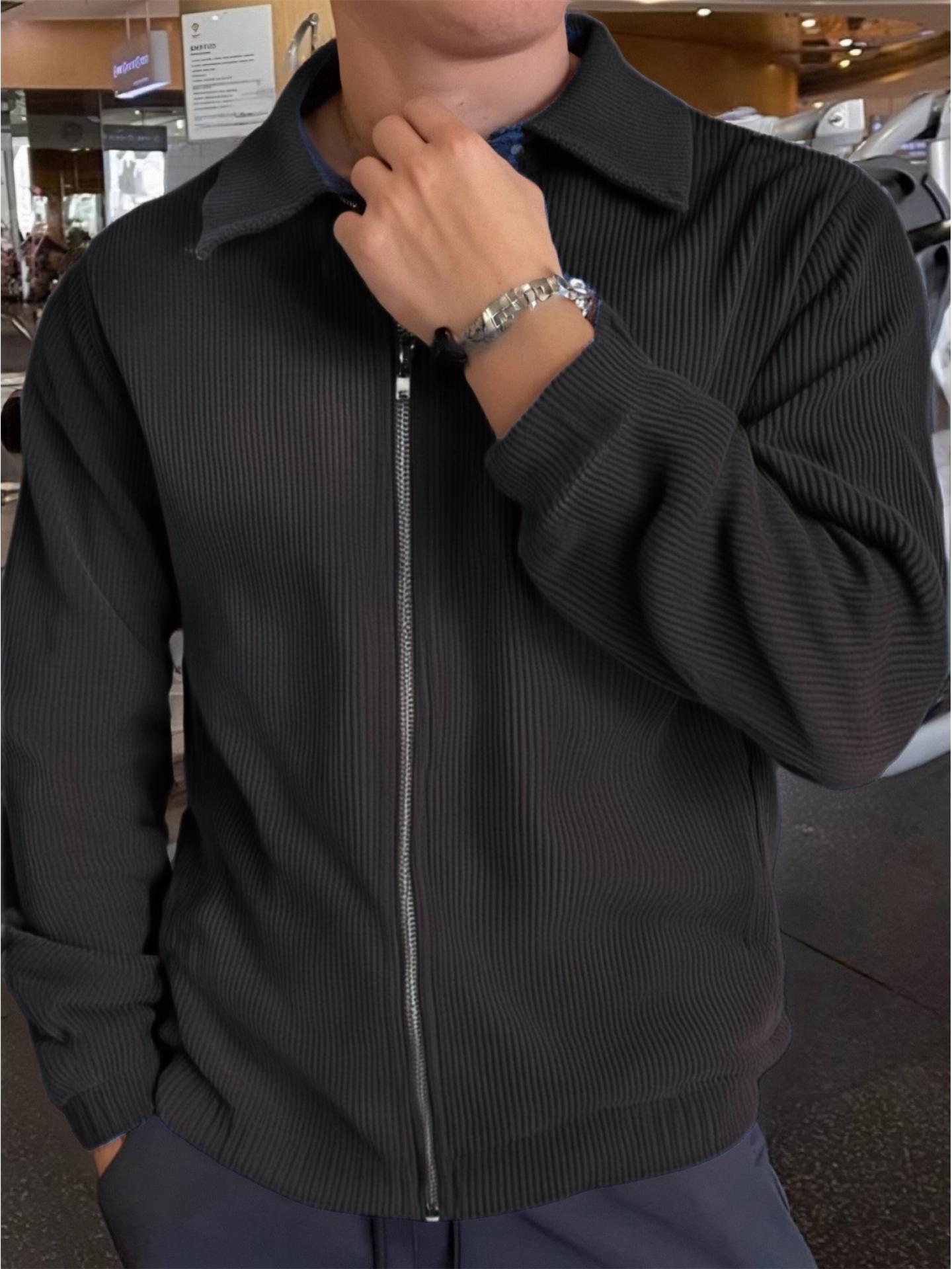 

European Size Corduroy Lapel Jacket - Spring/Autumn Fashion Trend for Men XXL чорний