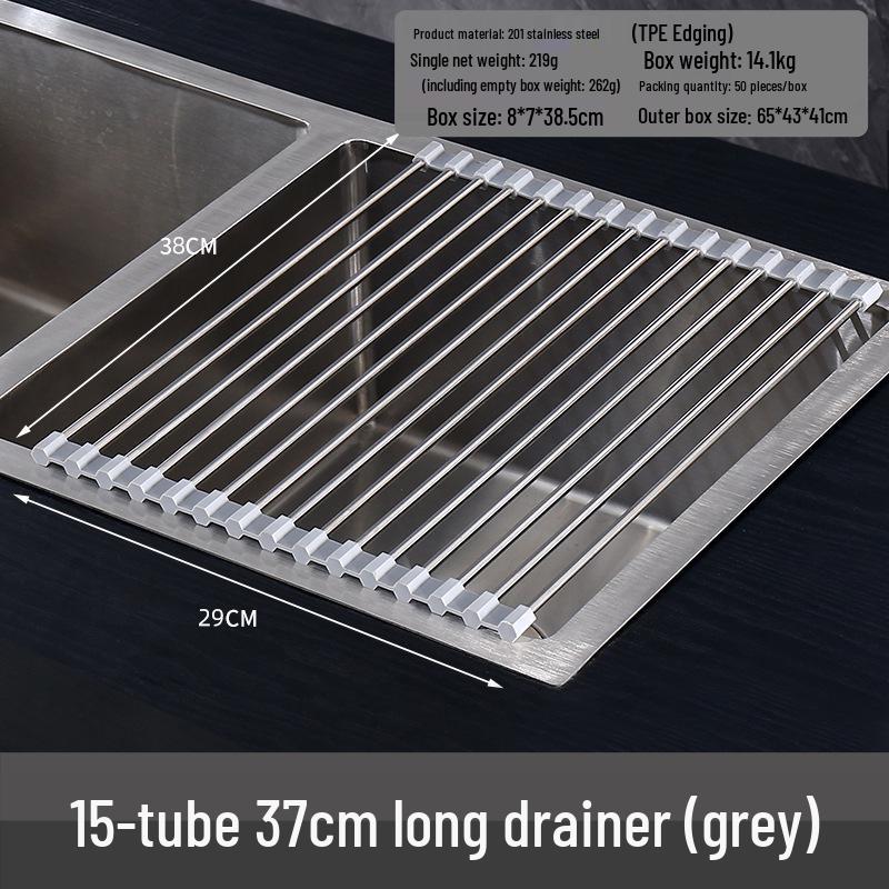 Foldable Stainless Steel Sink Drainer Rack & Roll-Up Dish Mat