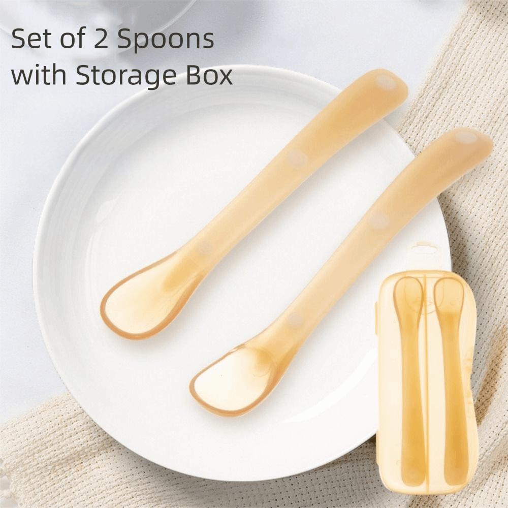 Soft Silicone Infant Feeding Spoon Easy Clean Soft Spoon 2pcs Set Ergonomic Spoon Newborn Feeding