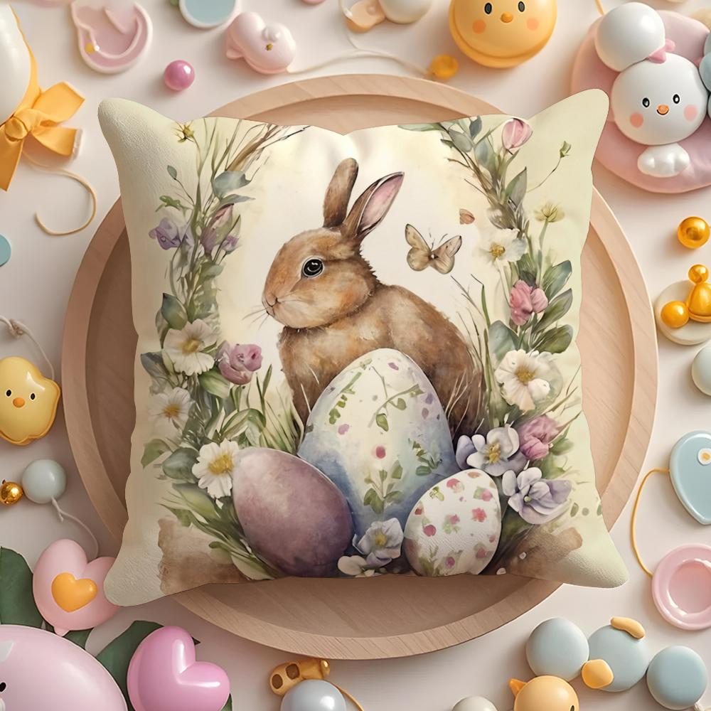Easter Bunny Cushion Cover Soft Short Plush DoubleSided Printing Home Decor Machine Washable Pillow Case Gift