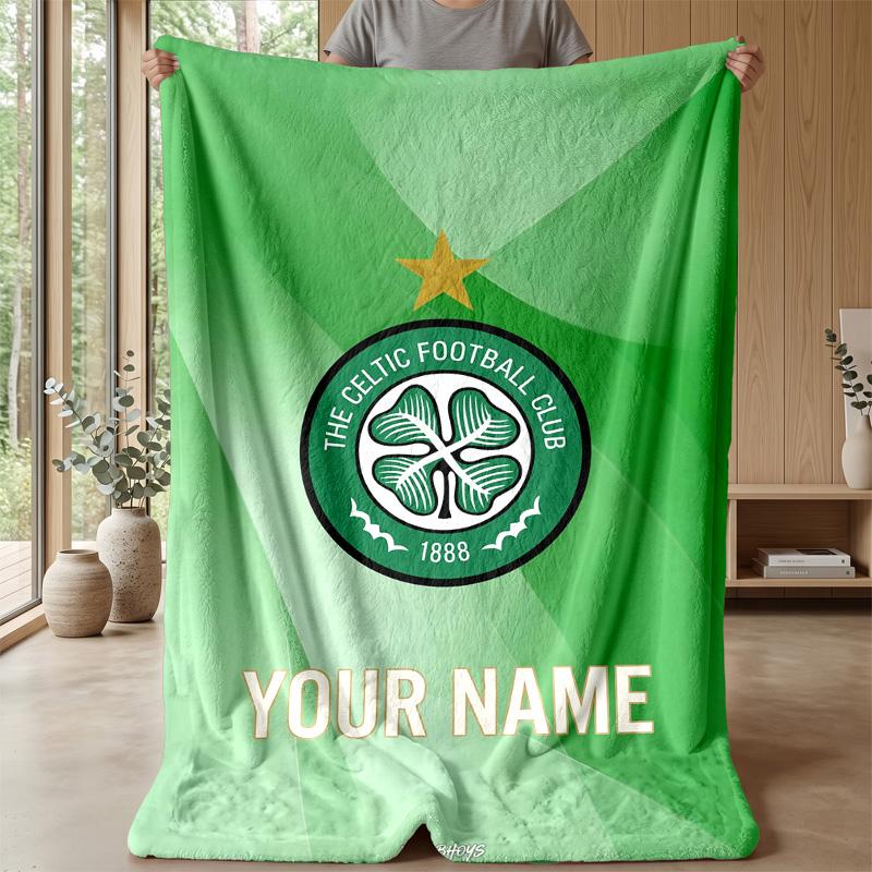 Custom Text Flannel Throw Blanket, Lightweight Cozy Bed Sofa BlanketCeltic FC