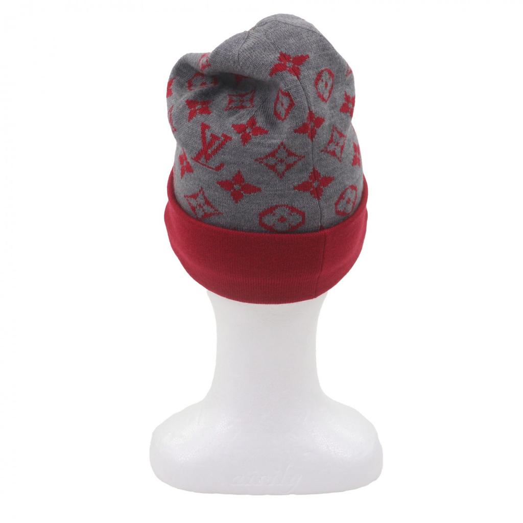 Excellent LOUIS VUITTON Knit Cap LV Rabbit Monogram Hat Gray Wool Mens M77963 Used