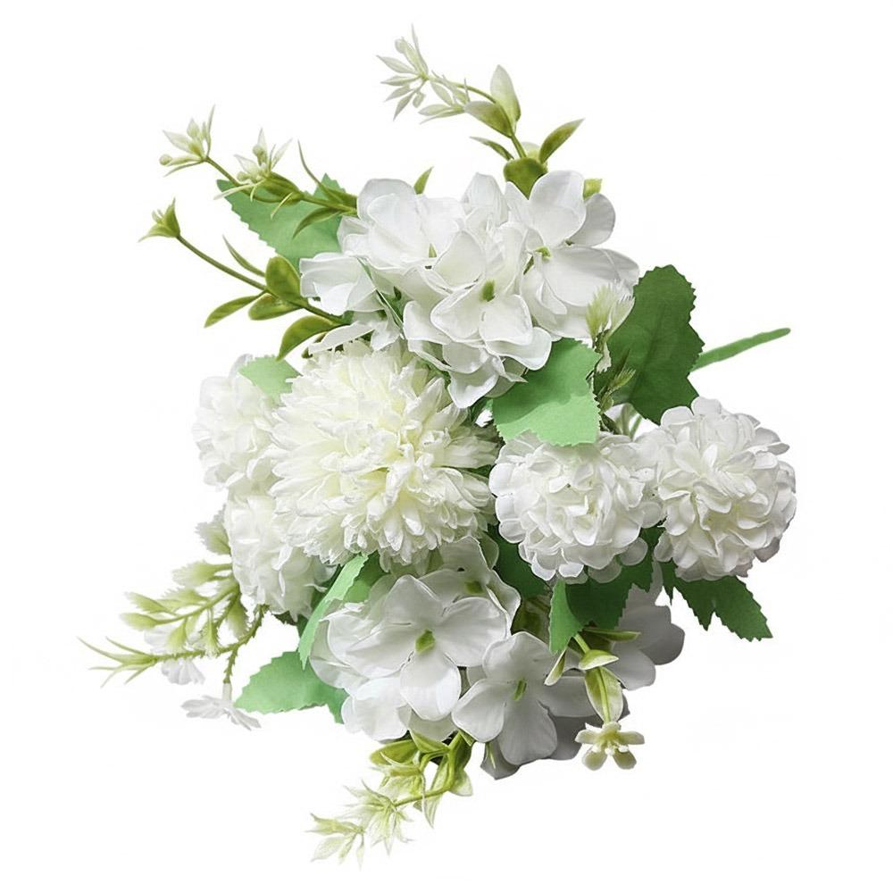 

Multicolor Hydrangea Artificial Flowers Silk Petals 5 Forks Simulation Peony Dandelion Bouquet Green Leaves Photo Props белый